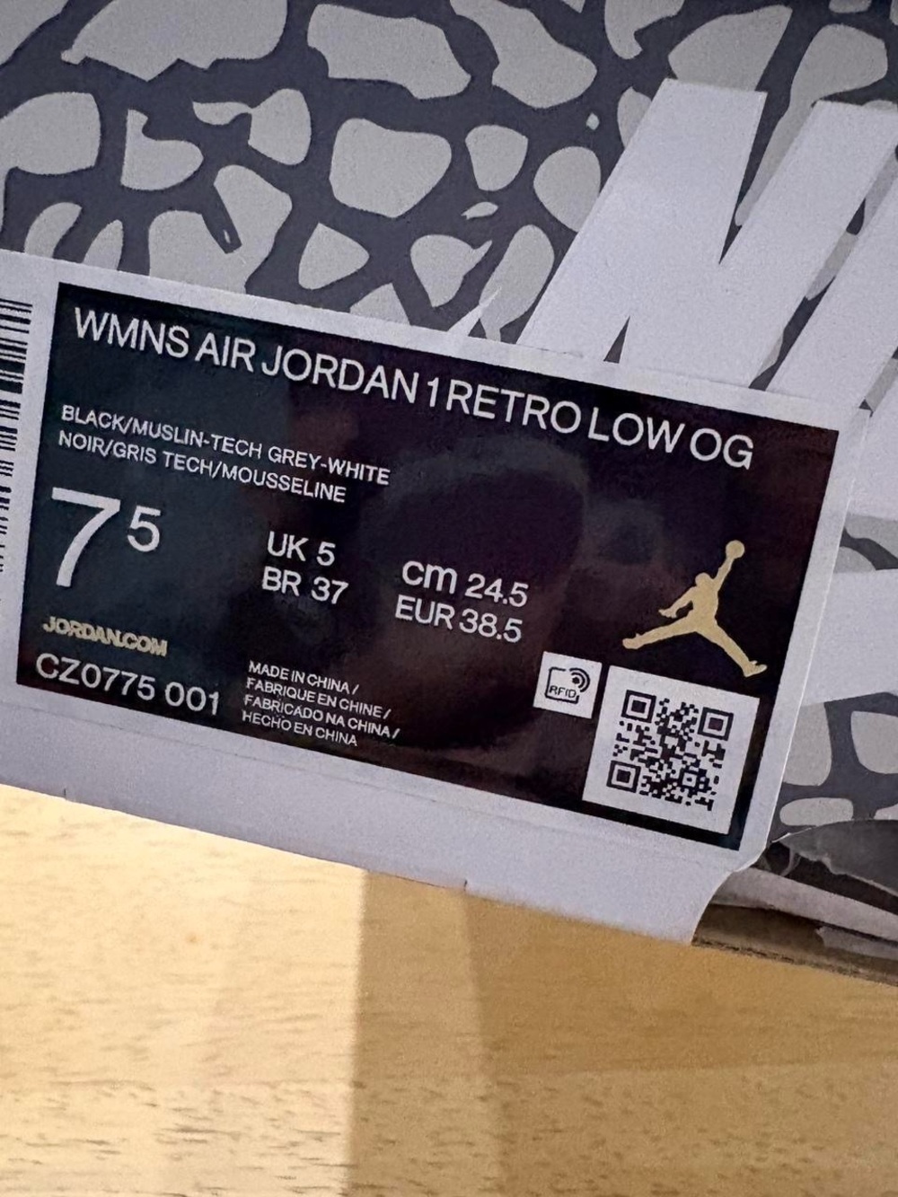 Nike Air Jordan 1 Low OG “Black Cement” Sneakers – Women’s Size 7.5 – OG Box - Picture 7 of 7